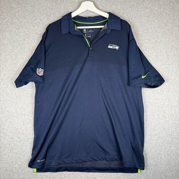 Nike NFL Onfield Apparel Mens XL Dri Fit Seattle Seahawks Polo Shirt Blue Green - Picture 1 of 7